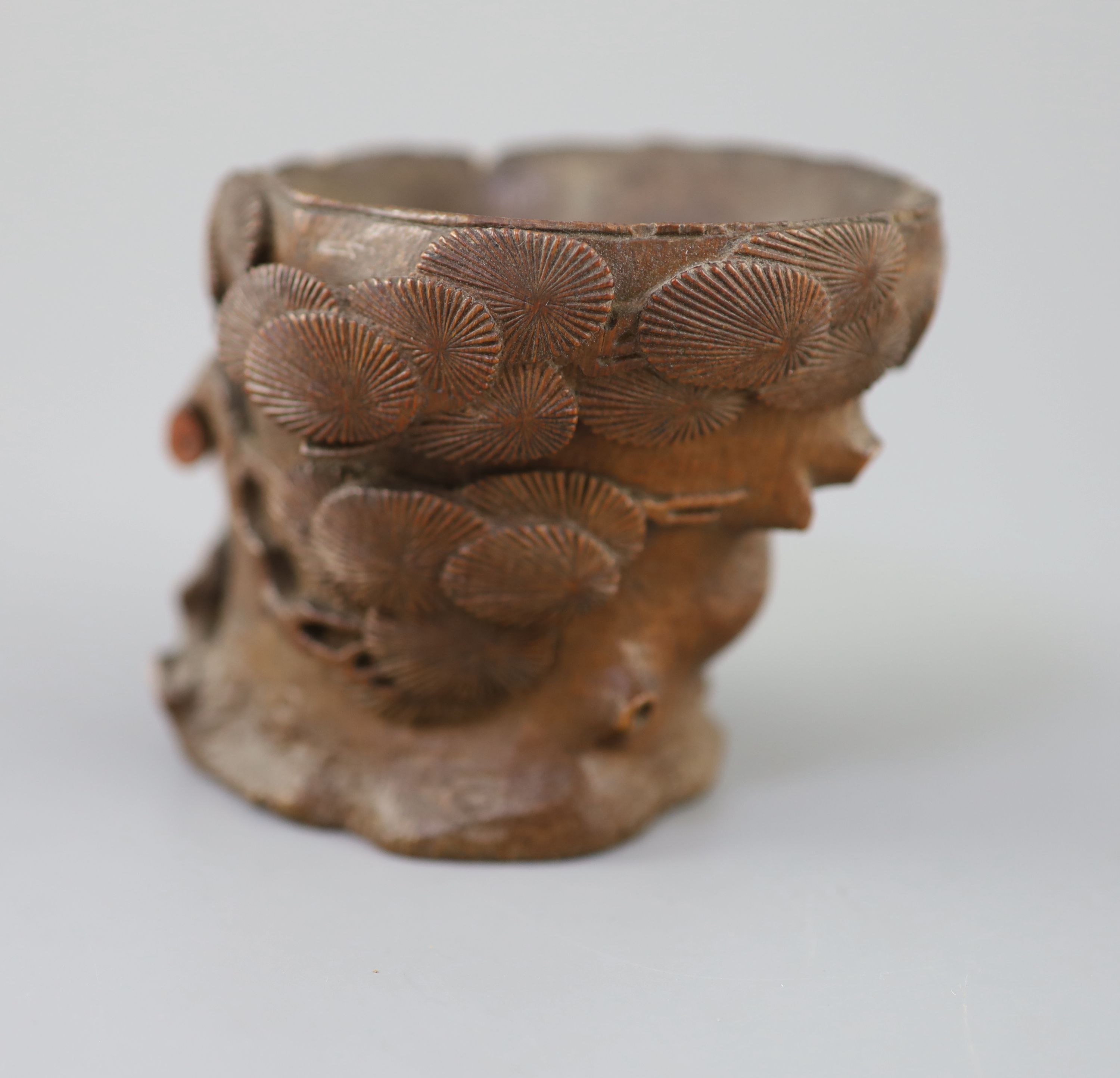 A Chinese bamboo root pine libation cup, 17th/18th century,